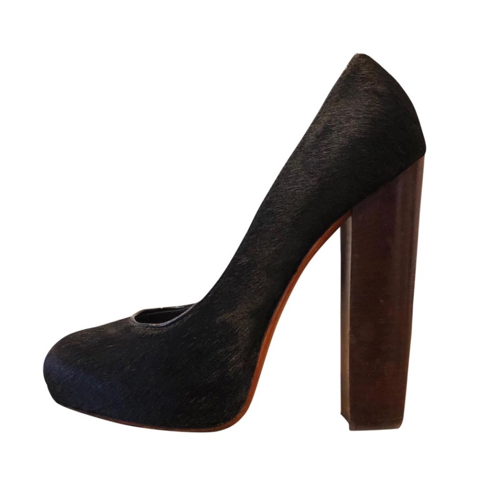 Brian Atwood Black Pony Hair Platform Pumps 6.5.